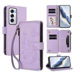 For OPPO Reno12 5G Global Butterfly Love Flower Multi-card Zipper Wallet Leather Phone Case(Light Purple)