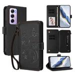 For OPPO Reno12 Pro 5G Global Butterfly Love Flower Multi-card Zipper Wallet Leather Phone Case(Black)