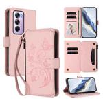 For OPPO Reno12 Pro 5G Global Butterfly Love Flower Multi-card Zipper Wallet Leather Phone Case(Pink)