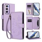 For OPPO Reno12 Pro 5G Global Butterfly Love Flower Multi-card Zipper Wallet Leather Phone Case(Light Purple)