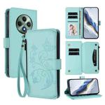 For OPPO Reno12 F 5G / 4G Butterfly Love Flower Multi-card Zipper Wallet Leather Phone Case(Mint Green)