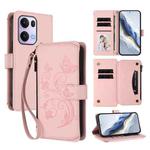 For OPPO Reno13 Pro 5G Global Butterfly Love Flower Multi-card Zipper Wallet Leather Phone Case(Pink)