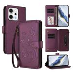 For OPPO Reno14 F 5G / Reno14 5G Butterfly Love Flower Multi-card Zipper Wallet Leather Phone Case(Dark Purple)