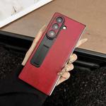 For Samsung Galaxy Z Fold7 Crazy Horse Texture Magnetic Phone Case with Holder(Red)