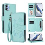 For Samsung Galaxy A04e 4G / M04 4G Butterfly Love Flower Multi-card Zipper Wallet Leather Phone Case(Mint Green)