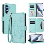 For Samsung Galaxy A15 4G / 5G Butterfly Love Flower Multi-card Zipper Wallet Leather Phone Case(Mint Green)