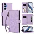 For Samsung Galaxy A15 4G / 5G Butterfly Love Flower Multi-card Zipper Wallet Leather Phone Case(Light Purple)
