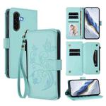 For Samsung Galaxy A36 5G / A56 5G Butterfly Love Flower Multi-card Zipper Wallet Leather Phone Case(Mint Green)