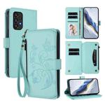 For Samsung Galaxy A53 5G Butterfly Love Flower Multi-card Zipper Wallet Leather Phone Case(Mint Green)