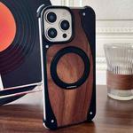 For iPhone 16 Pro Max Walnut Metal Frameless 360 Degree Rotation Holder MagSafe Phone Case(Black)