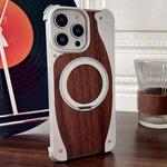 For iPhone 16 Pro Max Walnut Metal Frameless 360 Degree Rotation Holder MagSafe Phone Case(Silver)