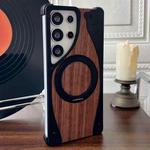 For Samsung Galaxy S25 Ultra 5G Walnut Metal Frameless 360 Degree Rotation Holder MagSafe Phone Case(Black)