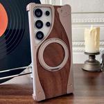 For Samsung Galaxy S24 Ultra 5G Walnut Metal Frameless 360 Degree Rotation Holder MagSafe Phone Case(Dessert Gold)