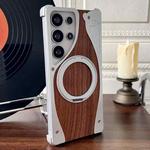 For Samsung Galaxy S23 Ultra 5G Walnut Metal Frameless 360 Degree Rotation Holder MagSafe Phone Case(Silver)