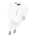 USAMS CC263 30W GaN USB-C / Type-C, USB Dual-port Mini Fast Charger, Plug:EU Plug(White)
