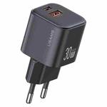 USAMS CC263 30W GaN USB-C / Type-C, USB Dual-port Mini Fast Charger, Plug:EU Plug(Black)