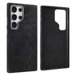 For Samsung Galaxy S25 Ultra 5G VIETAO Retro Denim Texture PU Leather MagSafe Phone Case(Black)