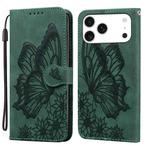 For iPhone 17 Pro Max Retro Skin Feel Butterflies Embossing Horizontal Flip Leather Phone Case(Green)