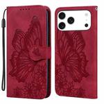 For iPhone 17 Pro Max Retro Skin Feel Butterflies Embossing Horizontal Flip Leather Phone Case(Red)