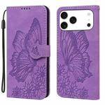 For iPhone 17 Pro Max Retro Skin Feel Butterflies Embossing Horizontal Flip Leather Phone Case(Purple)