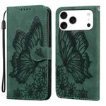 For iPhone 17 Pro Retro Skin Feel Butterflies Embossing Horizontal Flip Leather Phone Case(Green)