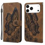 For iPhone 17 Pro Retro Skin Feel Butterflies Embossing Horizontal Flip Leather Phone Case(Brown)