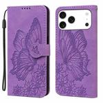For iPhone 17 Pro Retro Skin Feel Butterflies Embossing Horizontal Flip Leather Phone Case(Purple)