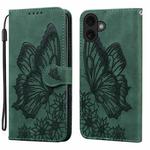 For iPhone 17 Retro Skin Feel Butterflies Embossing Horizontal Flip Leather Phone Case(Green)