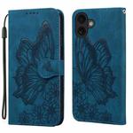 For iPhone 17 Retro Skin Feel Butterflies Embossing Horizontal Flip Leather Phone Case(Blue)