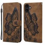For iPhone 17 Retro Skin Feel Butterflies Embossing Horizontal Flip Leather Phone Case(Brown)