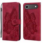 For iPhone 17 Air Retro Skin Feel Butterflies Embossing Horizontal Flip Leather Phone Case(Red)
