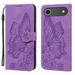 For iPhone 17 Air Retro Skin Feel Butterflies Embossing Horizontal Flip Leather Phone Case(Purple)