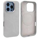 For iPhone 16 Pro Max VIETAO Retro Denim Texture PU Leather MagSafe Phone Case(Silver Grey)