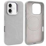 For iPhone 16 VIETAO Retro Denim Texture PU Leather MagSafe Phone Case(Silver Grey)