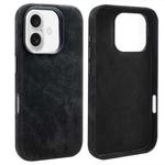 For iPhone 16 VIETAO Retro Denim Texture PU Leather MagSafe Phone Case(Black)