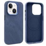 For iPhone 15 VIETAO Retro Denim Texture PU Leather MagSafe Phone Case(Dark Blue)