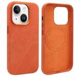 For iPhone 13 VIETAO Retro Denim Texture PU Leather MagSafe Phone Case(Orange)