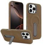 For iPhone 16 Pro Max VIETAO Suede MagSafe PU Leather Phone Case with Holder(Dark Brown)