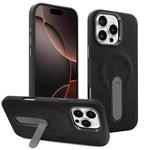 For iPhone 16 Pro Max VIETAO Suede MagSafe PU Leather Phone Case with Holder(Black)