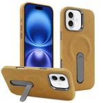 For iPhone 16 VIETAO Suede MagSafe PU Leather Phone Case with Holder(Light Brown)