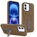 For iPhone 16 VIETAO Suede MagSafe PU Leather Phone Case with Holder(Dark Brown)