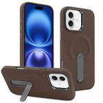 For iPhone 16 VIETAO Suede MagSafe PU Leather Phone Case with Holder(Coffee Brown)