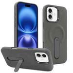 For iPhone 16 VIETAO Suede MagSafe PU Leather Phone Case with Holder(Dark Grey)