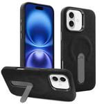 For iPhone 16 VIETAO Suede MagSafe PU Leather Phone Case with Holder(Black)
