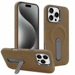 For iPhone 15 Pro Max VIETAO Suede MagSafe PU Leather Phone Case with Holder(Dark Brown)
