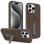 For iPhone 15 Pro Max VIETAO Suede MagSafe PU Leather Phone Case with Holder(Coffee Brown)