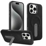 For iPhone 15 Pro VIETAO Suede MagSafe PU Leather Phone Case with Holder(Black)