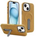 For iPhone 15 VIETAO Suede MagSafe PU Leather Phone Case with Holder(Light Brown)
