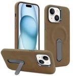 For iPhone 15 VIETAO Suede MagSafe PU Leather Phone Case with Holder(Dark Brown)