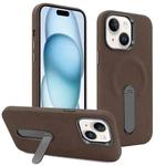 For iPhone 15 VIETAO Suede MagSafe PU Leather Phone Case with Holder(Coffee Brown)